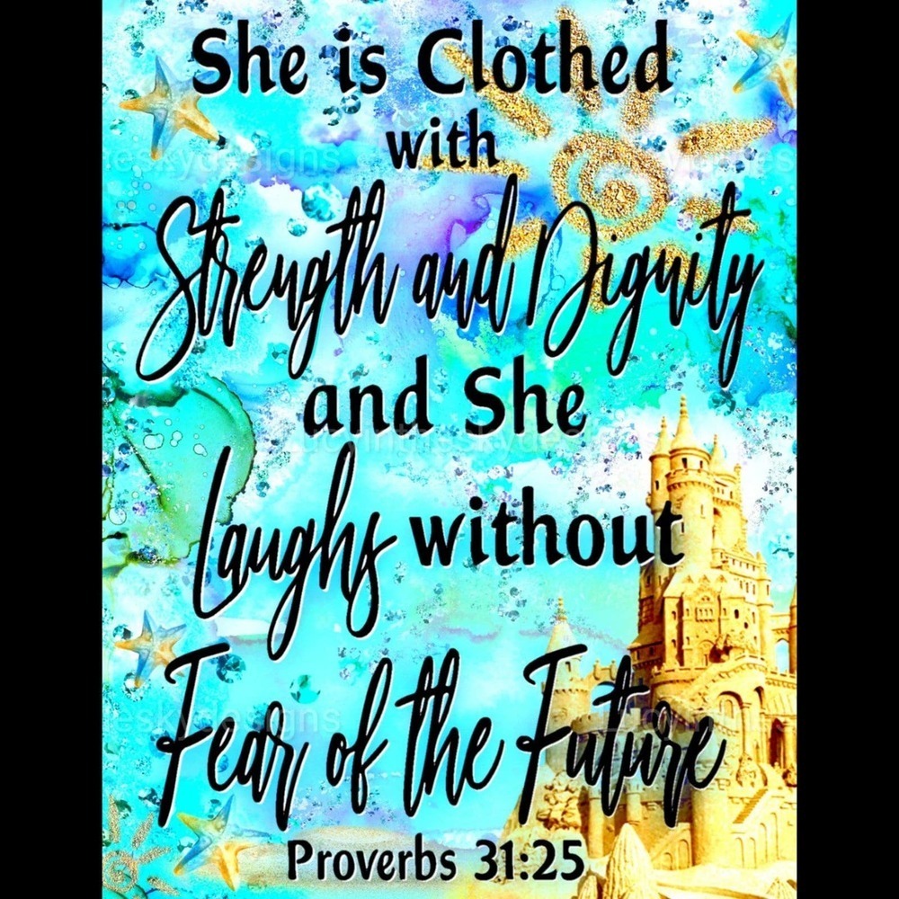 "She Is Clothed In Strength & Dignity" Beach Sandcastle Inspirational Art Print - Picture 2 of 5